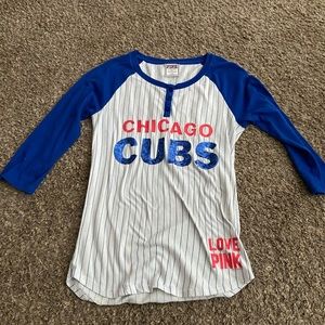 PINK White and Blue Chicago Cubs Pinstriped Shirt